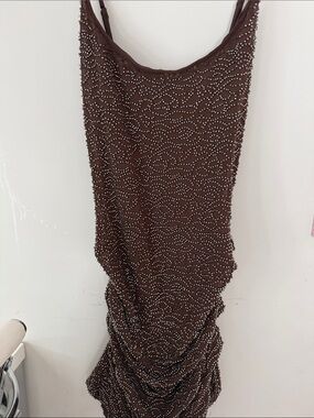 White Fox Boutique Brown Beaded Midi Dress